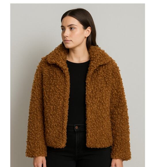 Philosophy Teddy Coat Faux Fur Jacket Women’s XL Brown Curly Sherpa Style - Picture 1 of 10